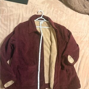 Women's Burgundy Corduroy Jacket with Sherpa Lining